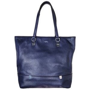LRL Ralph Lauren Genuine Pebbled Leather Tote Navy Blue Large Shoulder Bag